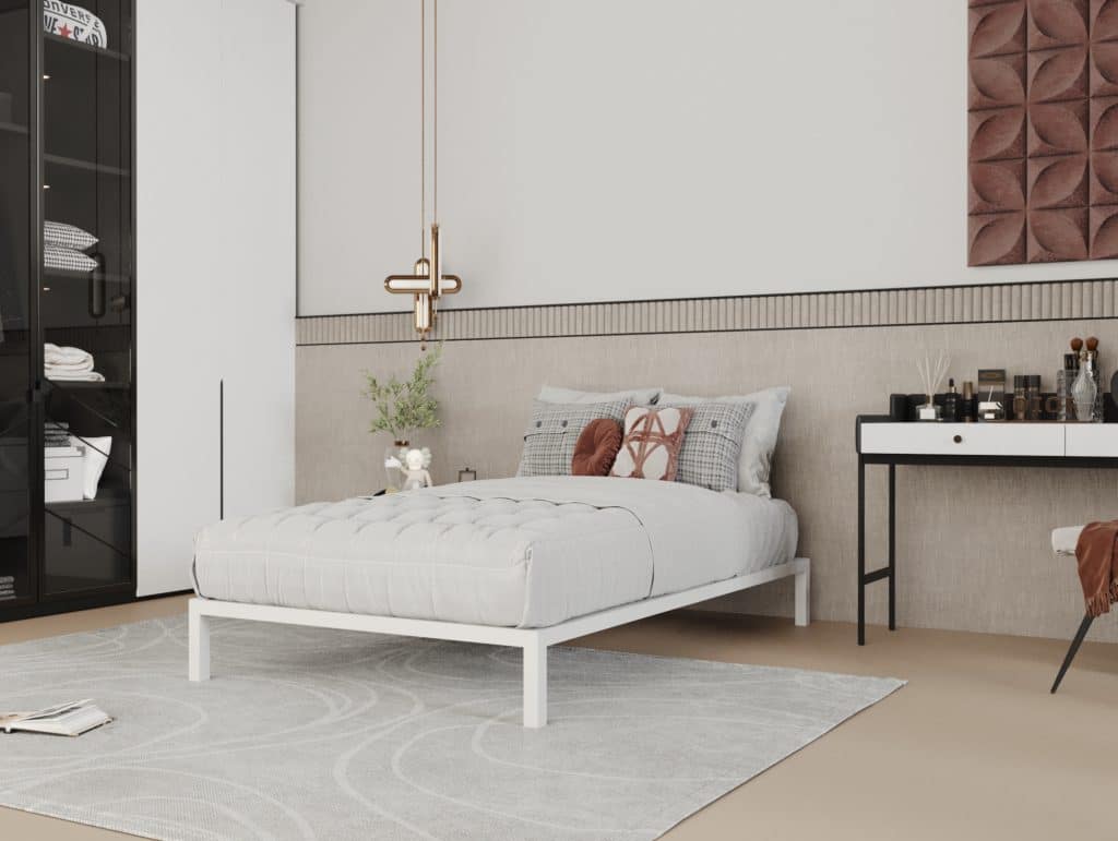 سرير نوم مودرن ابيض من الحديد مناسب للاستخدام في غرف نوم الشباب والأطفال