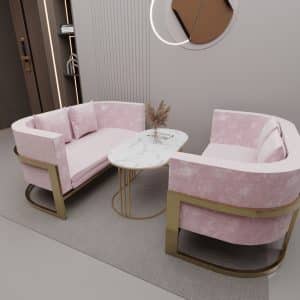 اثاث خارجي مودرن مكون من 3 قطع 2 كنبة وترابيزة الطقم مطلي بدهان مقاوم للصدأ ذهبي اللون