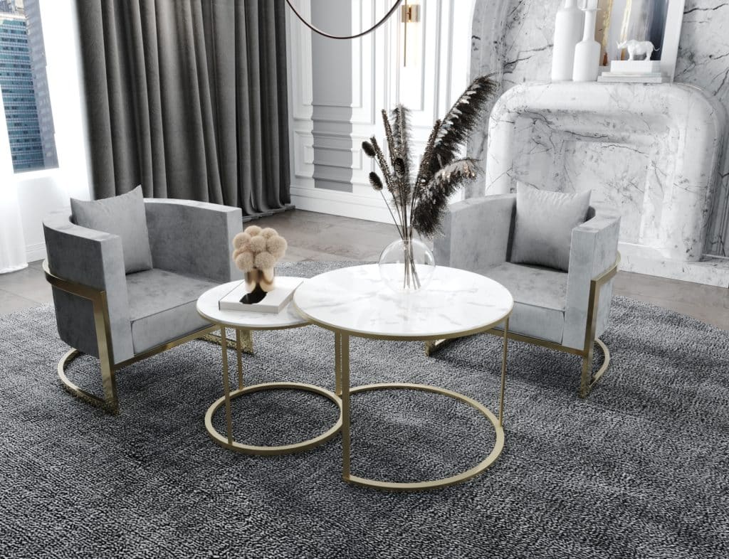 طقم اثاث حدائق مودرن مكون من 4 قطع 2 ترابيزة و2 كرسي من المعدن مع تنجيد من القطيفة