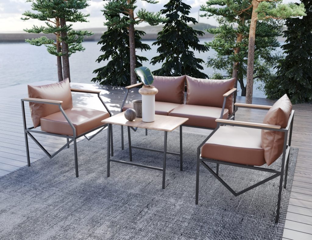 طقم اثاث خارجي تيراس طقم حدائق مودرن مكون من 5 قطع بهيكل من المعدن وتنجيد كتان