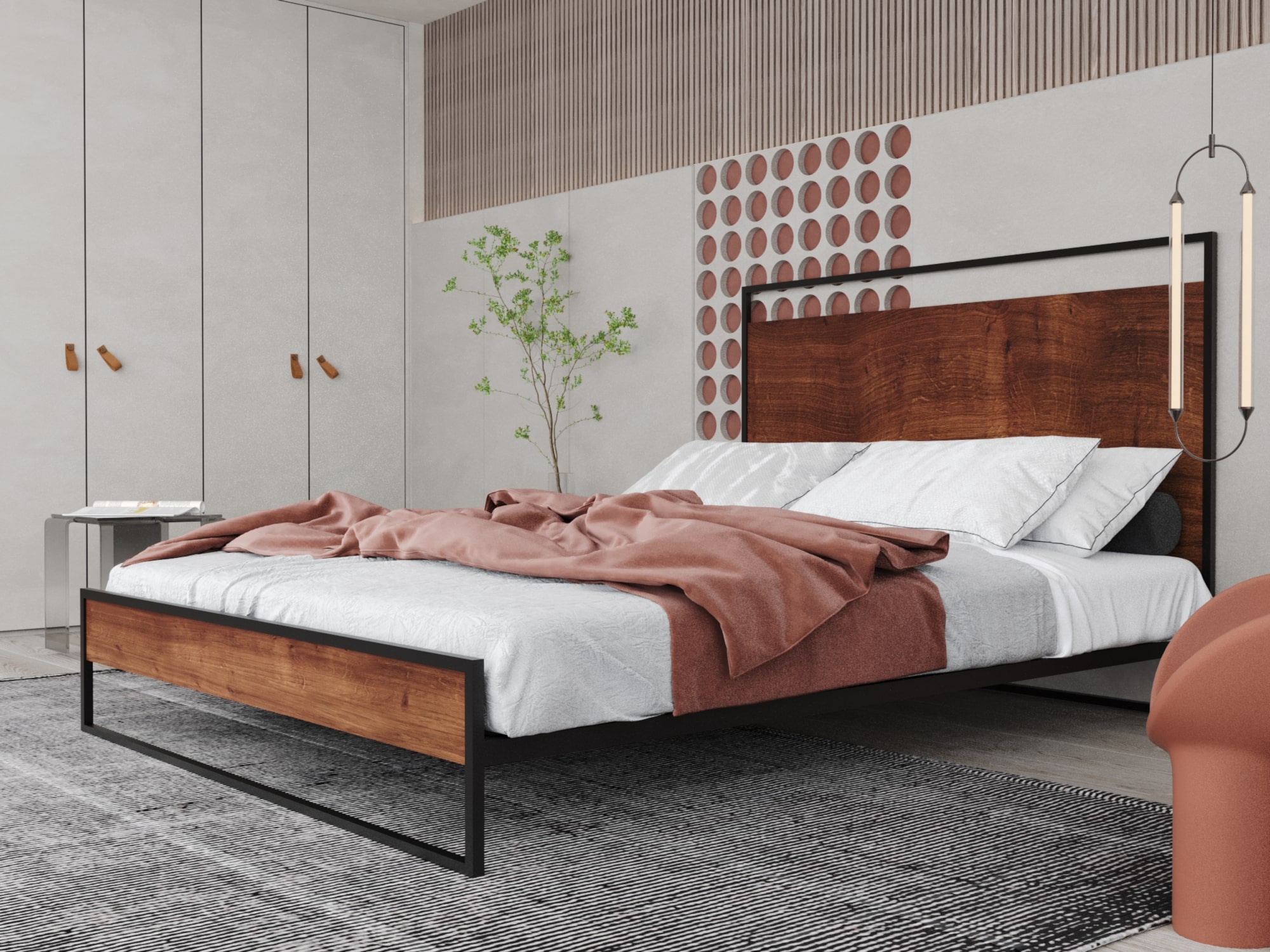 سرير مودرن 120 حديد وخشب