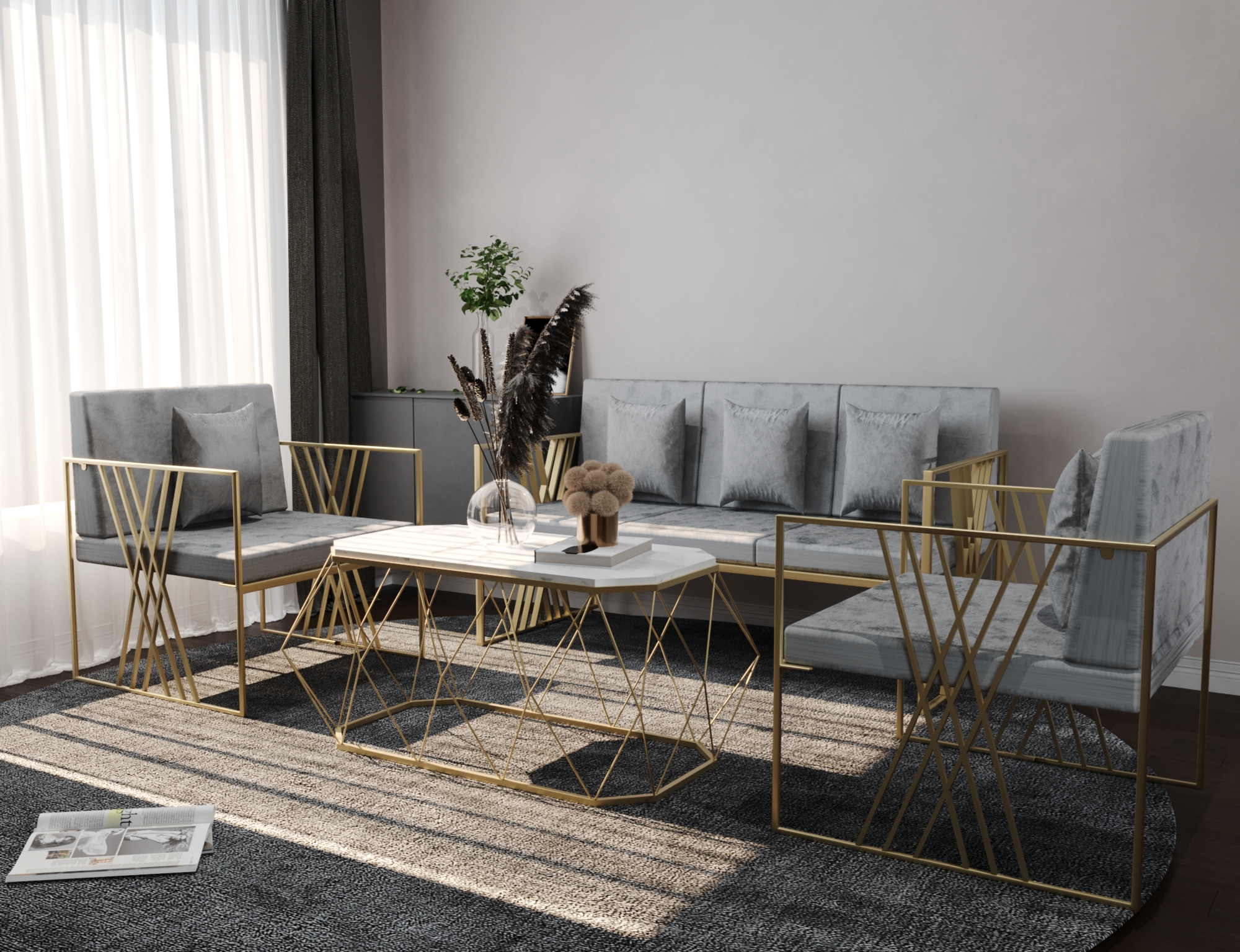 s150-2 طقم انتريه الماسة الذهبية 4قطع