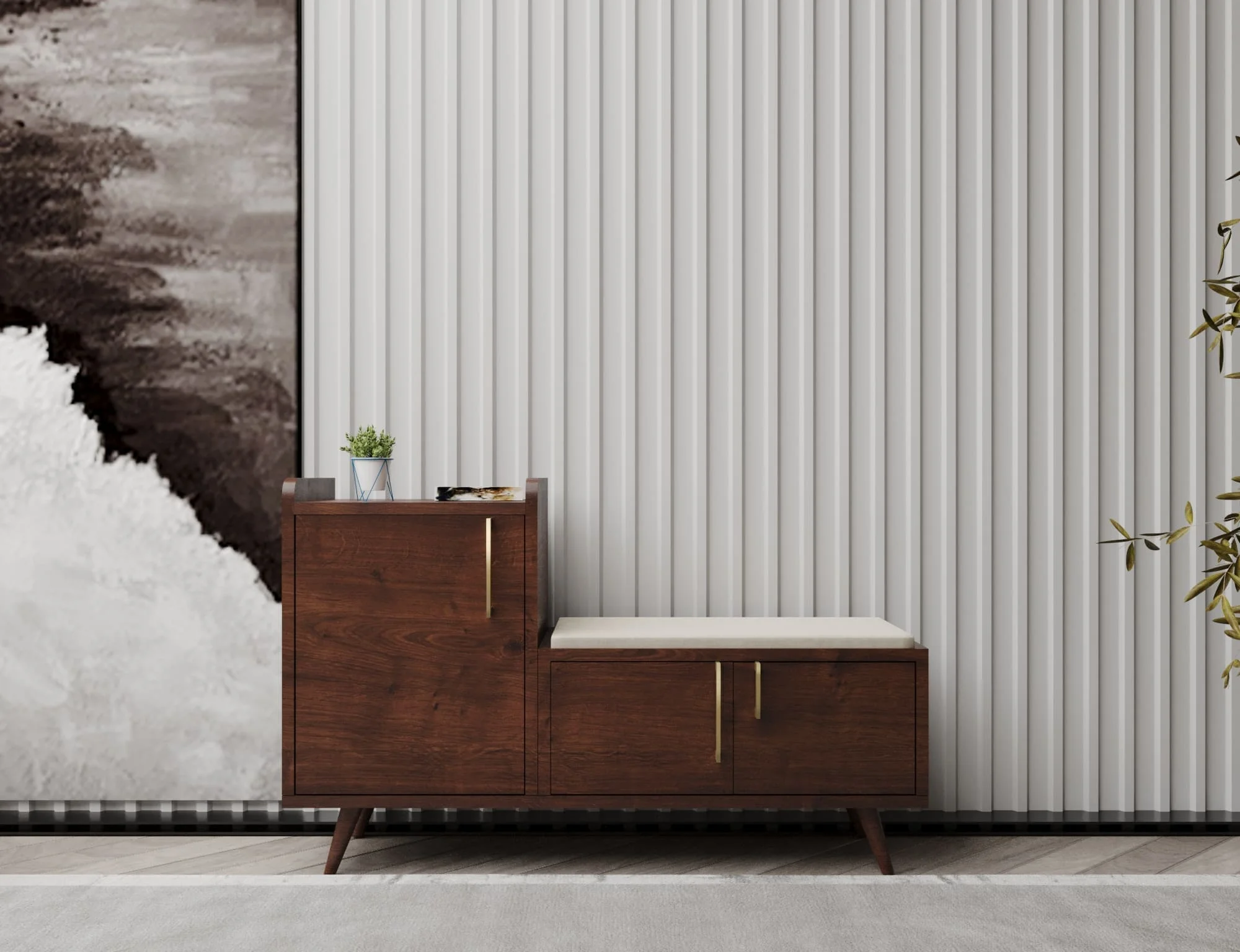 جزامة ستاند جزامة خشب مودرن بمقعد