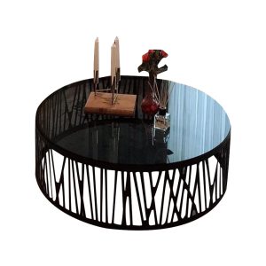 ترابيزة قهوة ستيل و زجاج أسود